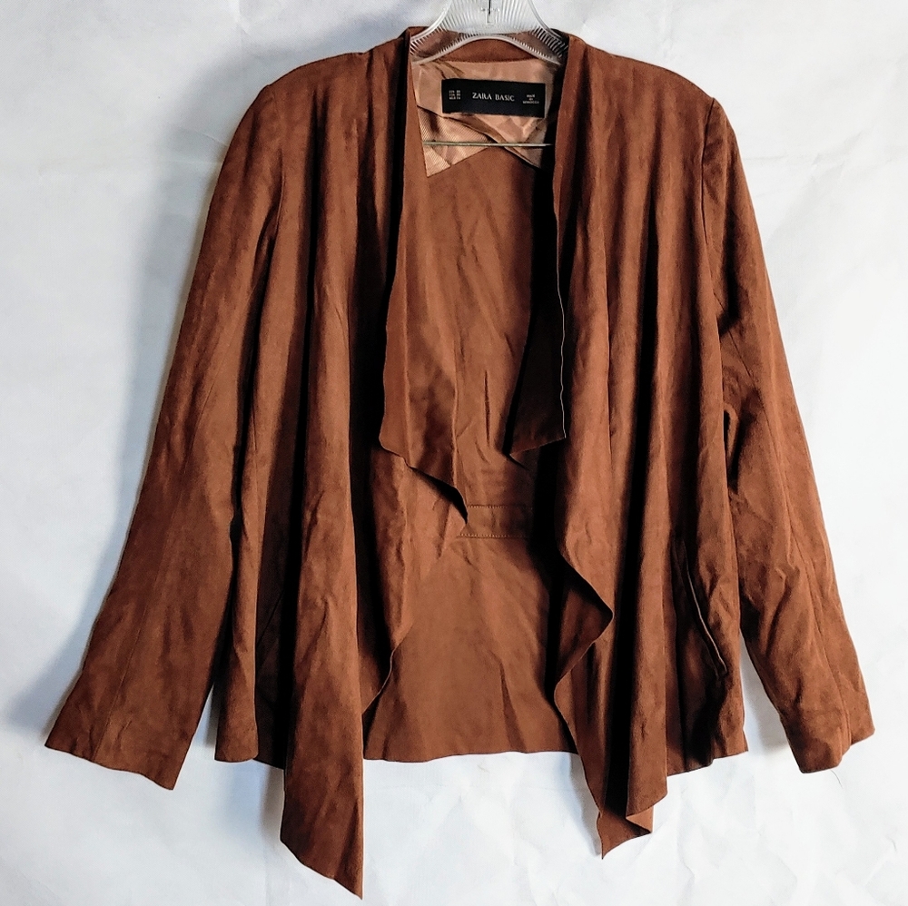 Zara Basic brown faux suede kimono wrap jacket